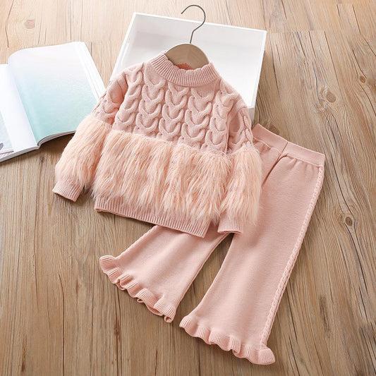 GIRL'S STYLISH TWISTED FUR KRITTED SET