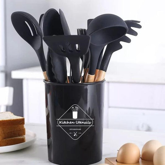 12 Pcs Set Wooden Handle Silicone